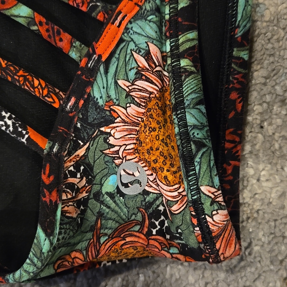 lululemon athletica Floral Multi-Strap Sports Bra in Black, Orange & Green - Picture 3 of 4